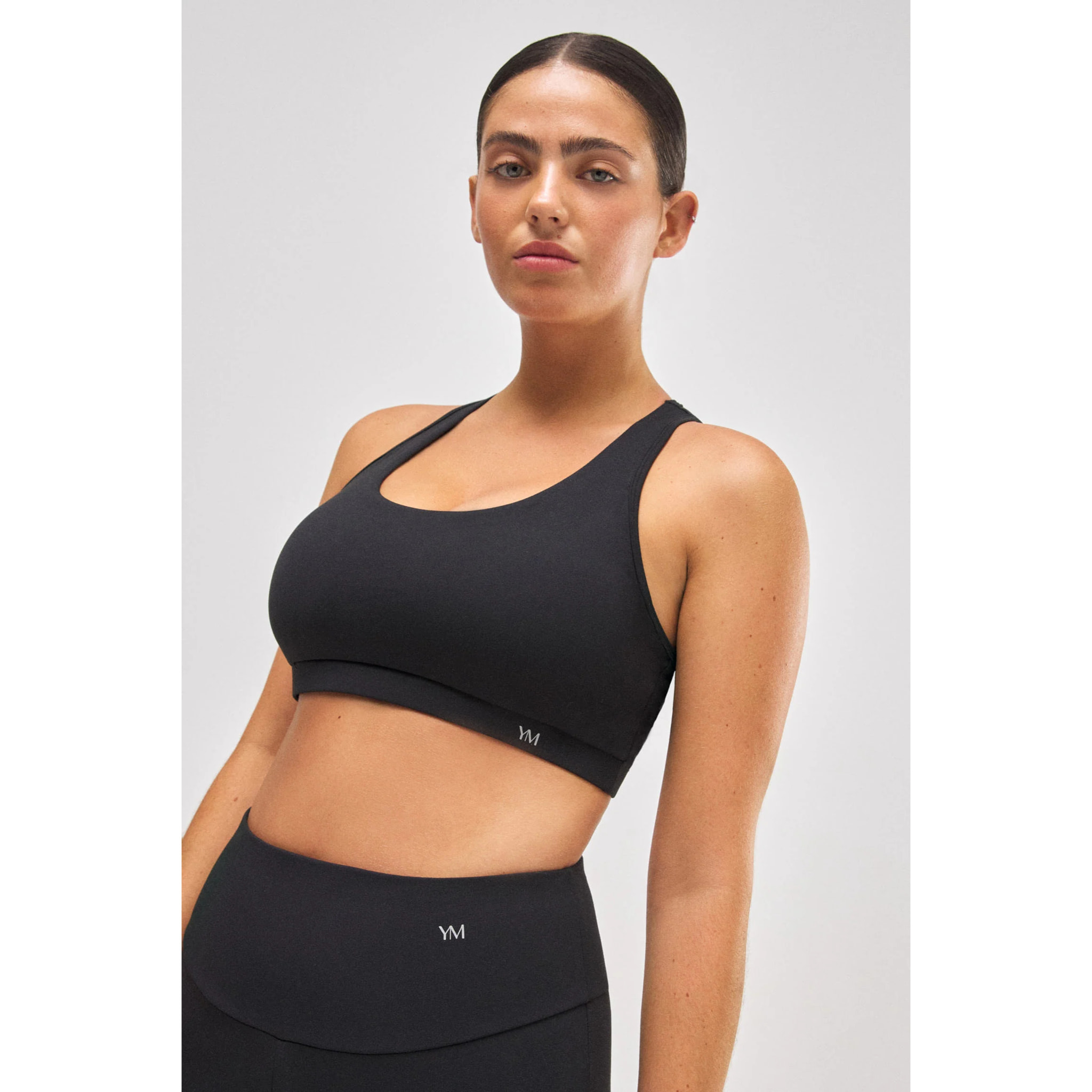 Reggiseno sportivo color block in cotone nero