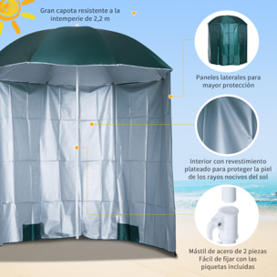 Sombrilla de Playa con Panel Lateral Ø220x220 cm Parasol para Terraza con Apertura Manual 8 Varillas de Acero y Bolsa de Transporte para Jardín Piscina Verde