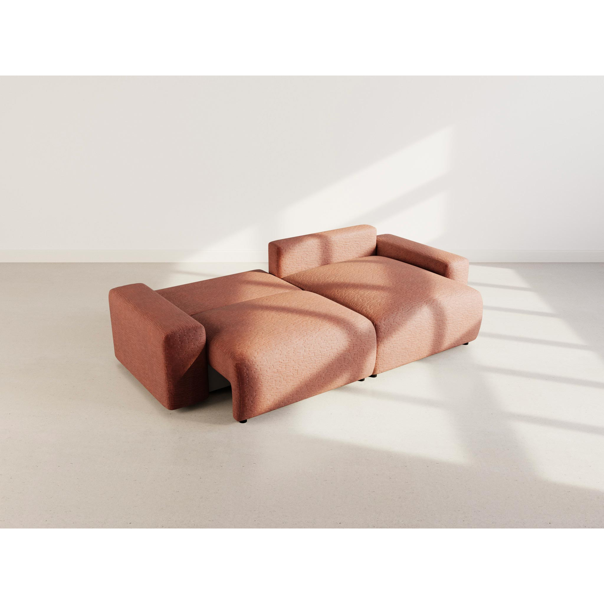 Constance - Canapé d'angle réversible 4 places convertible avec coffre en velours gaufré - Terracotta