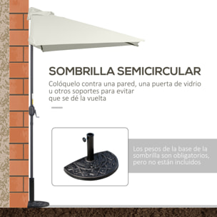 Sombrilla Semicircular 230x130x245 cm Parasol de Pared con Manivela Jardín Crema