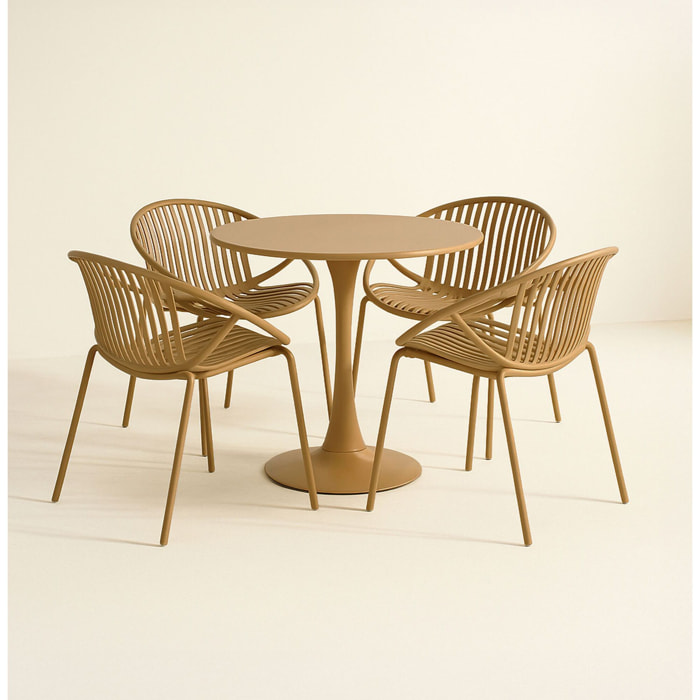 Ensemble de jardin table et 4 fauteuils en polypropylène ocre CALYPSO