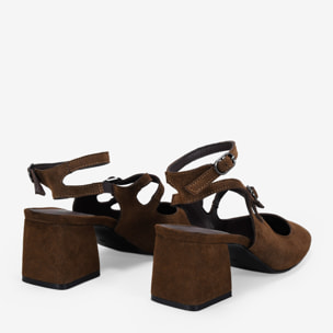 Zapatos Mary Jane marrones en piel con tacón