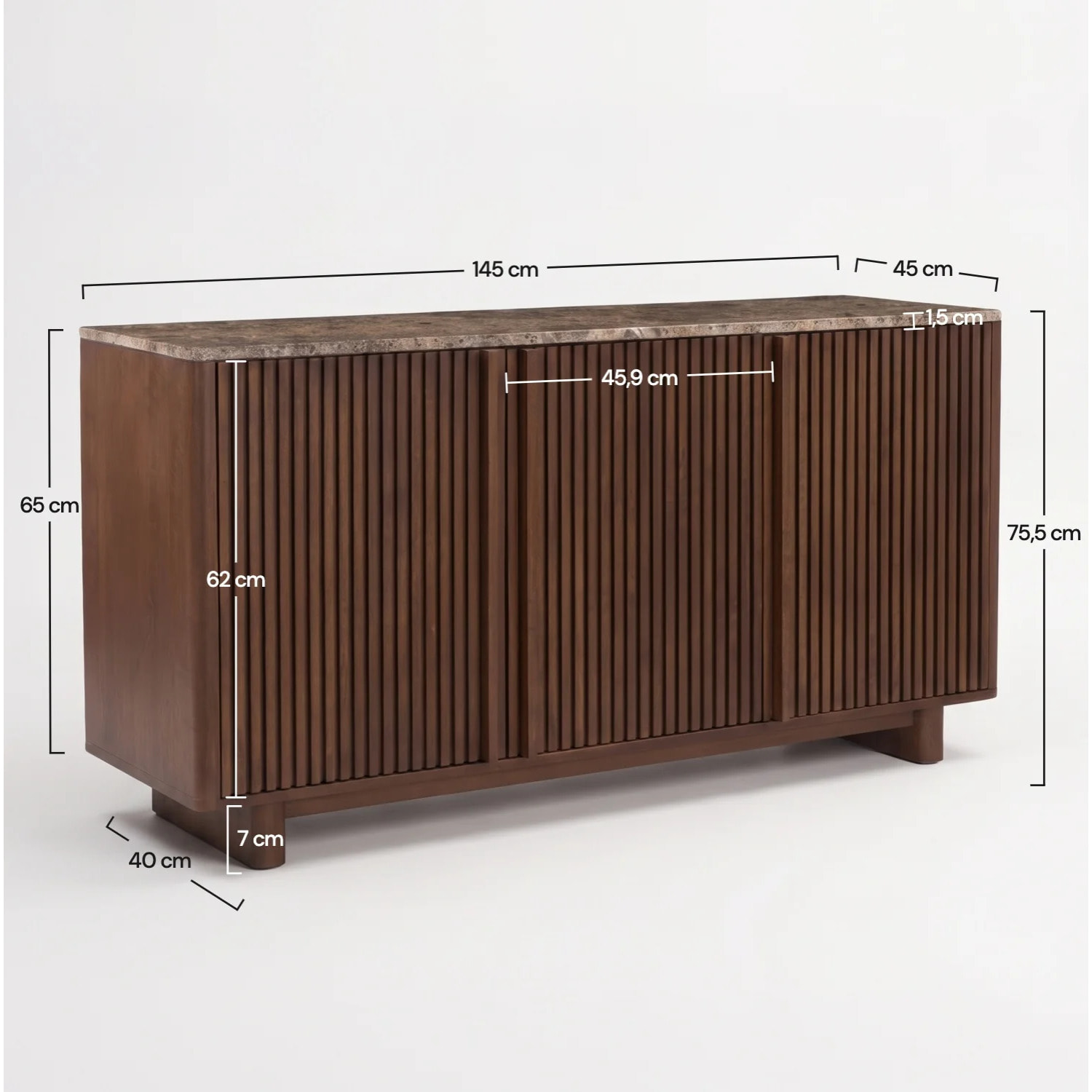 Buffet en bois de manguier et plateau en marbre - Flavio