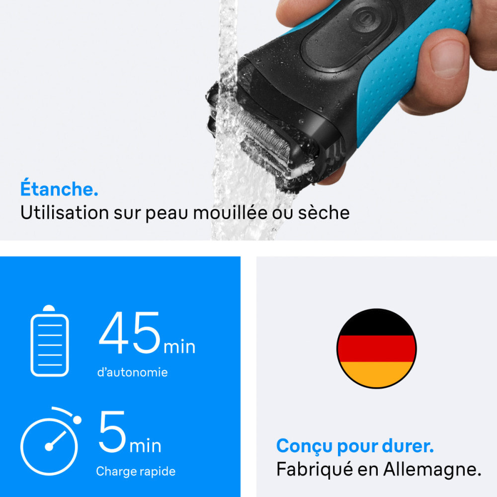 Braun Series 3+, Rasoir, Tondeuse de Précision, Rasage Sur Peau Sèche Ou Mouillée, 3040S