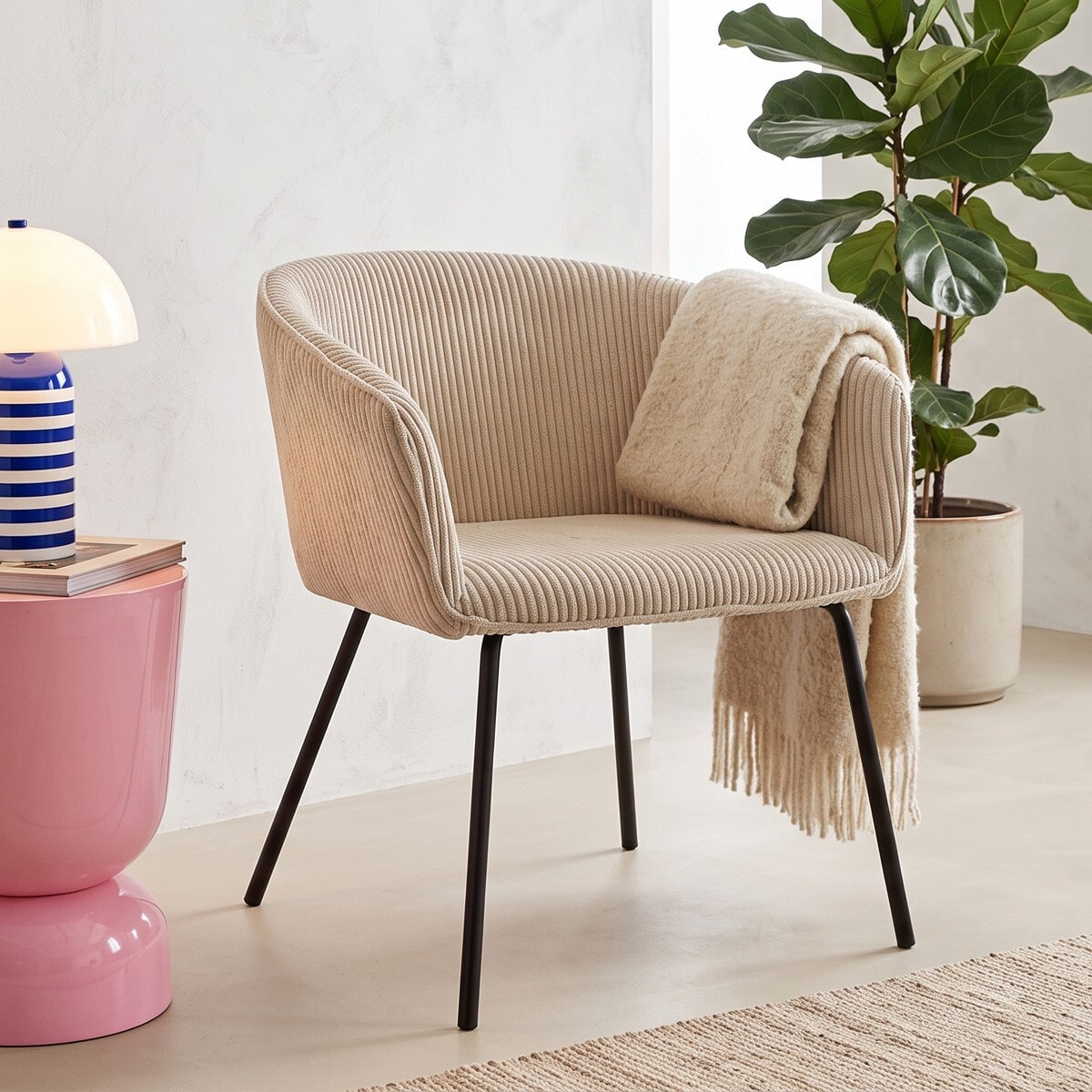 Lot de 2 fauteuils de table en velours côtelé - SWANN