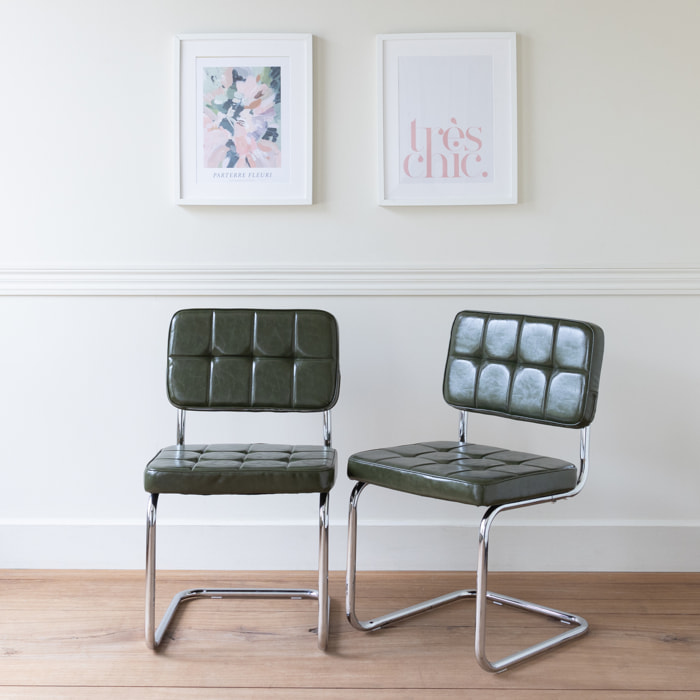 Lot de 2 chaises cantilever en simili vert kaki MARIA
