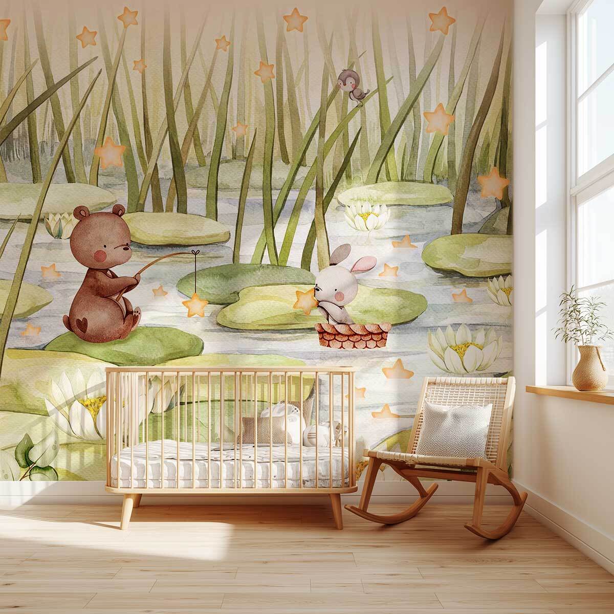 Papier peint étoiles nature chambre bébé Intissé