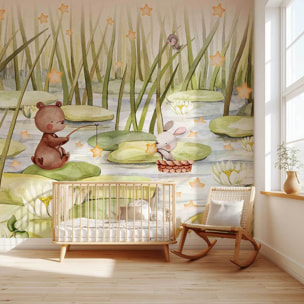 Papier peint étoiles nature chambre bébé Intissé