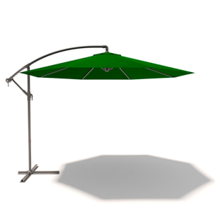 Ombrellone 3x3 M Decentrato Retrattile Braccio Rotabile Chiusura Manovella Giardino Piscina In Acciaio Inossidabile Telo 180 g/m2 Impermeabile Verde