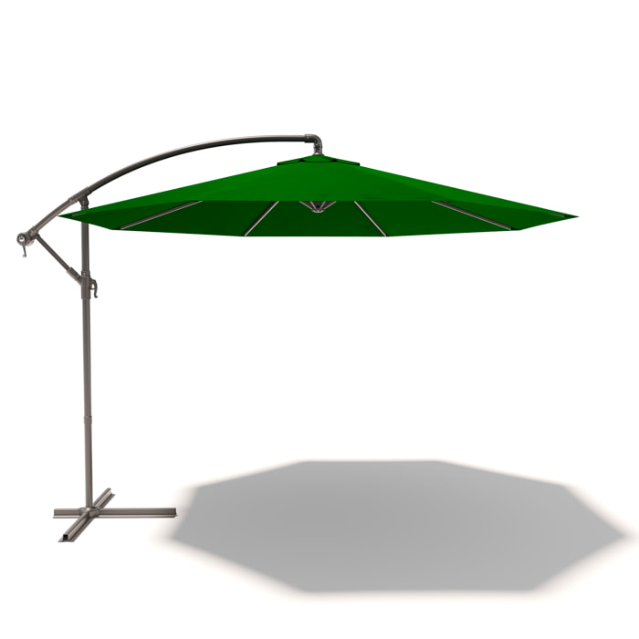 Ombrellone 3x3 M Decentrato Retrattile Braccio Rotabile Chiusura Manovella Giardino Piscina In Acciaio Inossidabile Telo 180 g/m2 Impermeabile Verde