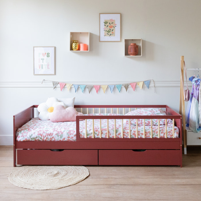 Lit pour enfant 190x90cm terracotta avec tiroirs ADAM