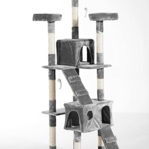 árbol Rascador para Gatos Grande 49x49x173 cm con Múltiples Niveles con Cuevas Escaleras Juguetes Colgantes Camas Centro Actividades Sisal Gris
