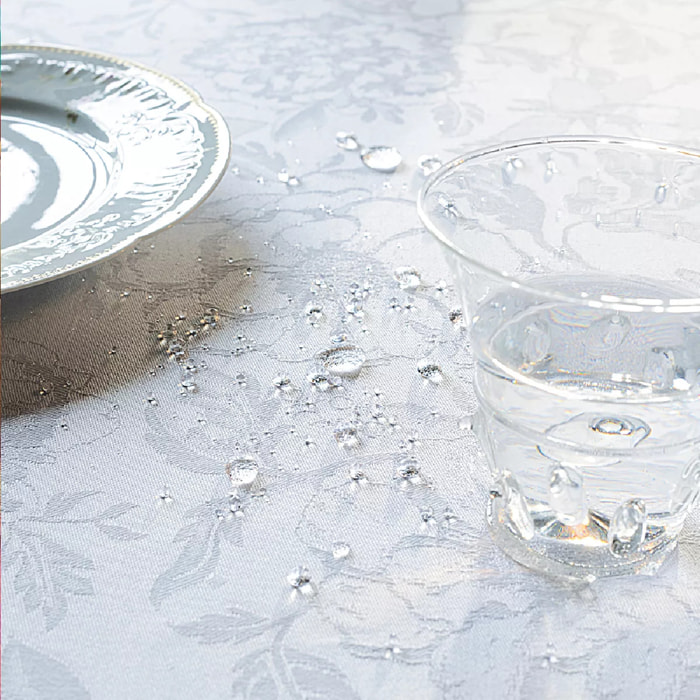Nappe pur coton enduit motif jacquard blanc Mille charmes blanc