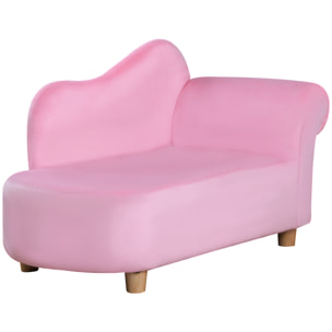 Méridienne canapé enfant design girly piètement bois revêtement grande douceur toucher velours rose