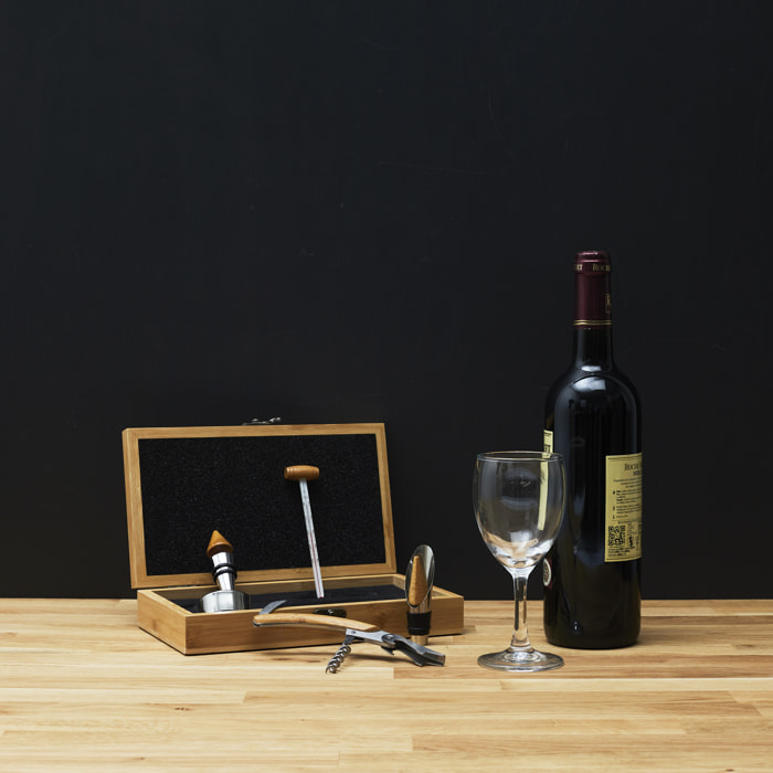 Coffret En Bambou Pour Le Vin 5 Accessoires
