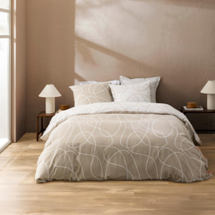 Parure de lit 3 pièces en coton relief trait design housse + taies - Naturel