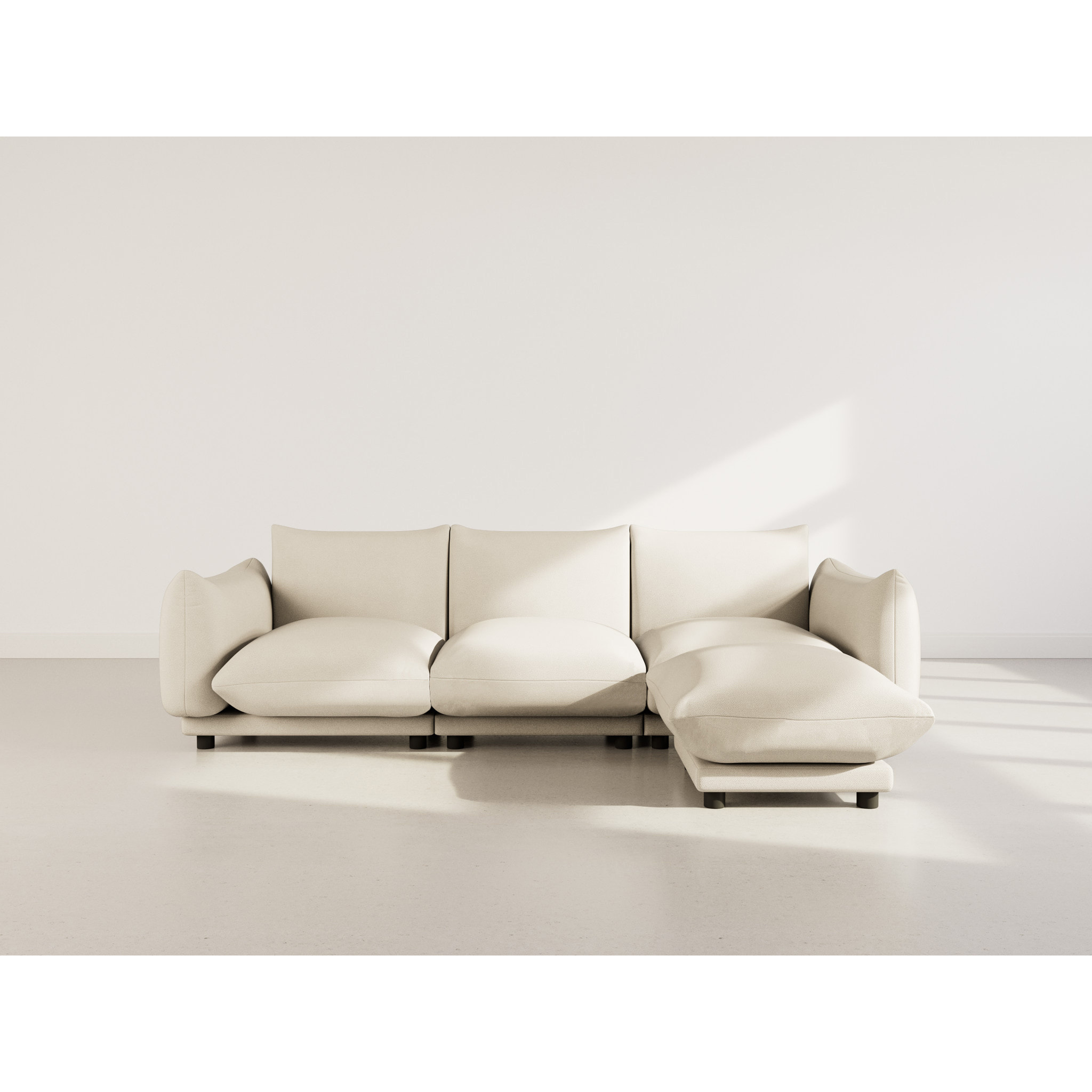 Jeanne - Canapé modulable d'angle réversible 4 places en velours texturé - Beige