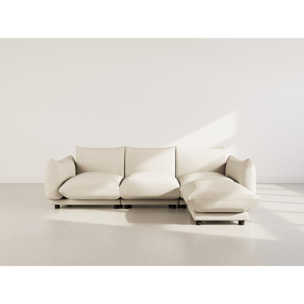 Jeanne - Canapé modulable d'angle réversible 4 places en velours texturé - Beige