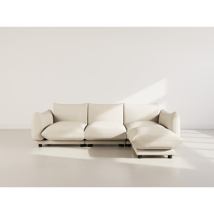 Jeanne - Canapé modulable d'angle réversible 4 places en velours texturé - Beige
