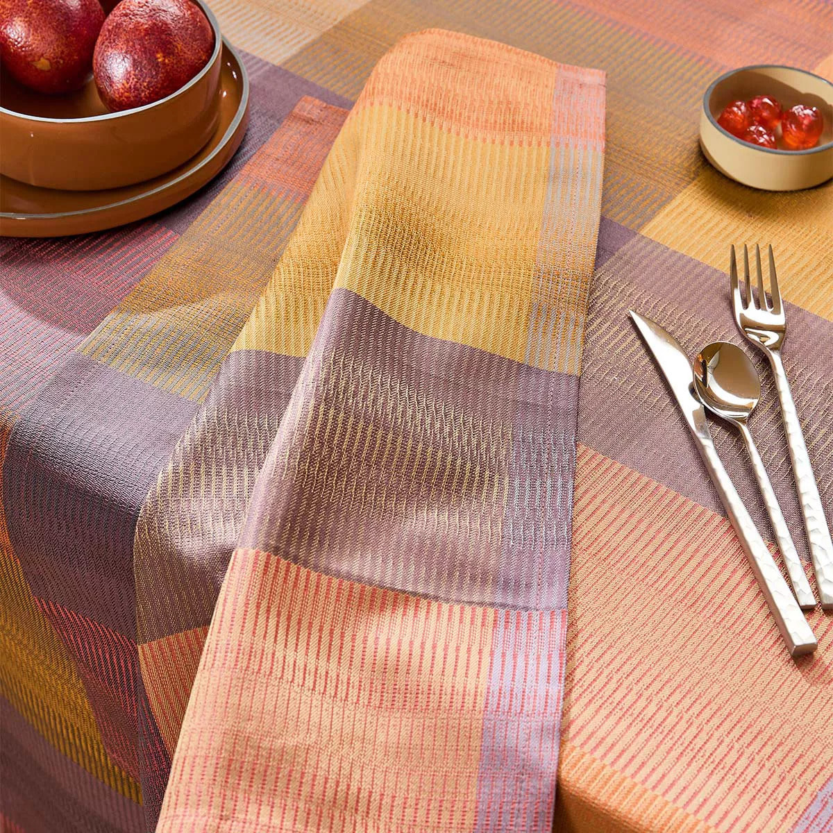 Serviette pur coton motif jacquard violet Mille ecossais velvet