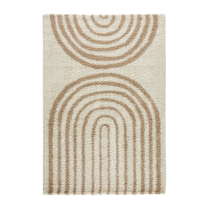 Tapis intérieur shaggy CHRIS. motifs géométriques arc-en-ciel. beige. poils longs. 80 x 140 cm