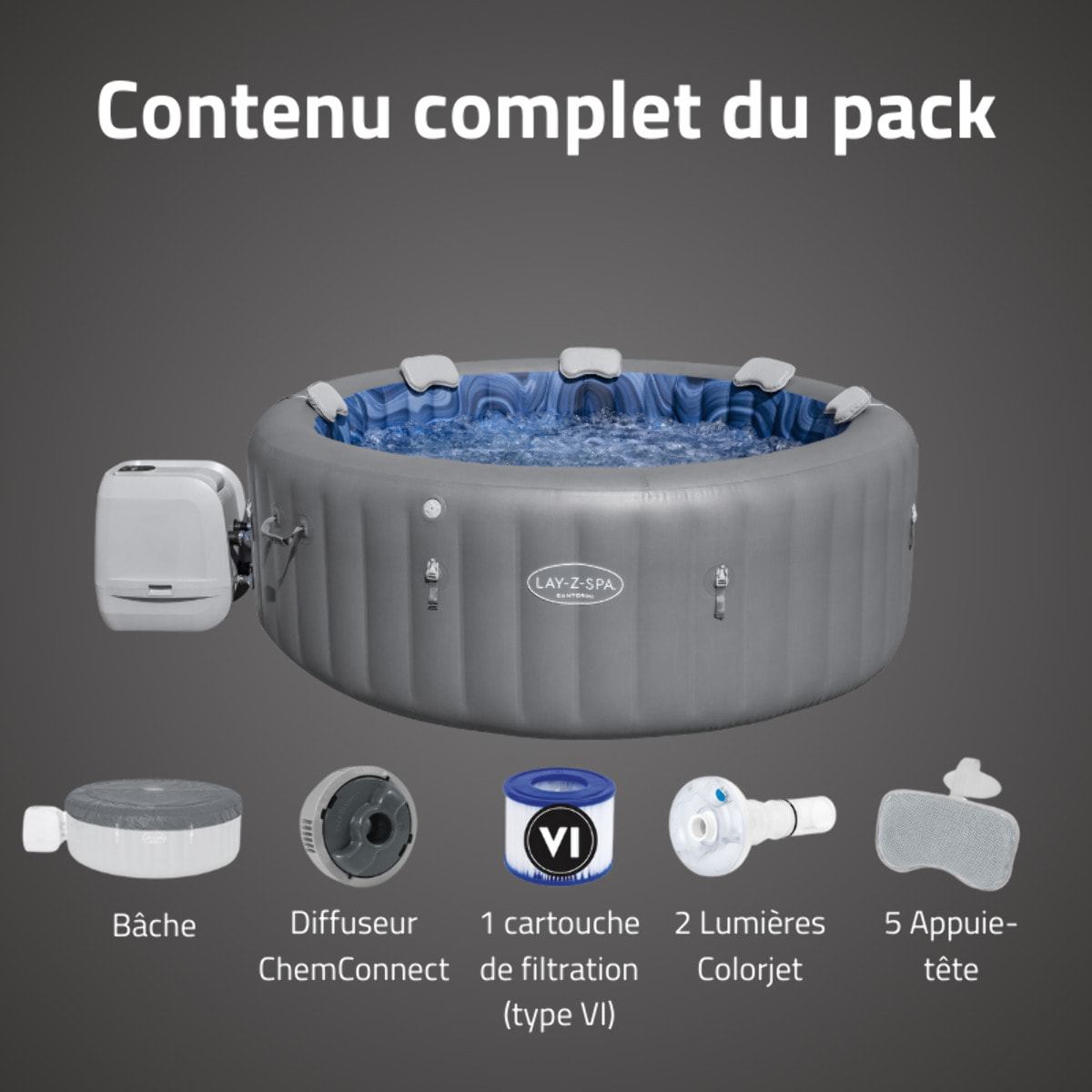 Bestway Spa gonflable rond Lay-Z-Spa Santorini HydroJet Pro 5-7 personnes