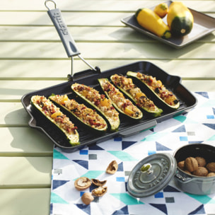 Gril en Fonte Staub, Rectangulaire, 34x21 cm, manche silicone, Noir Mat