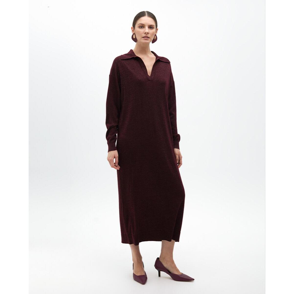 Vestito Dritto a Maglia Colletto Polo