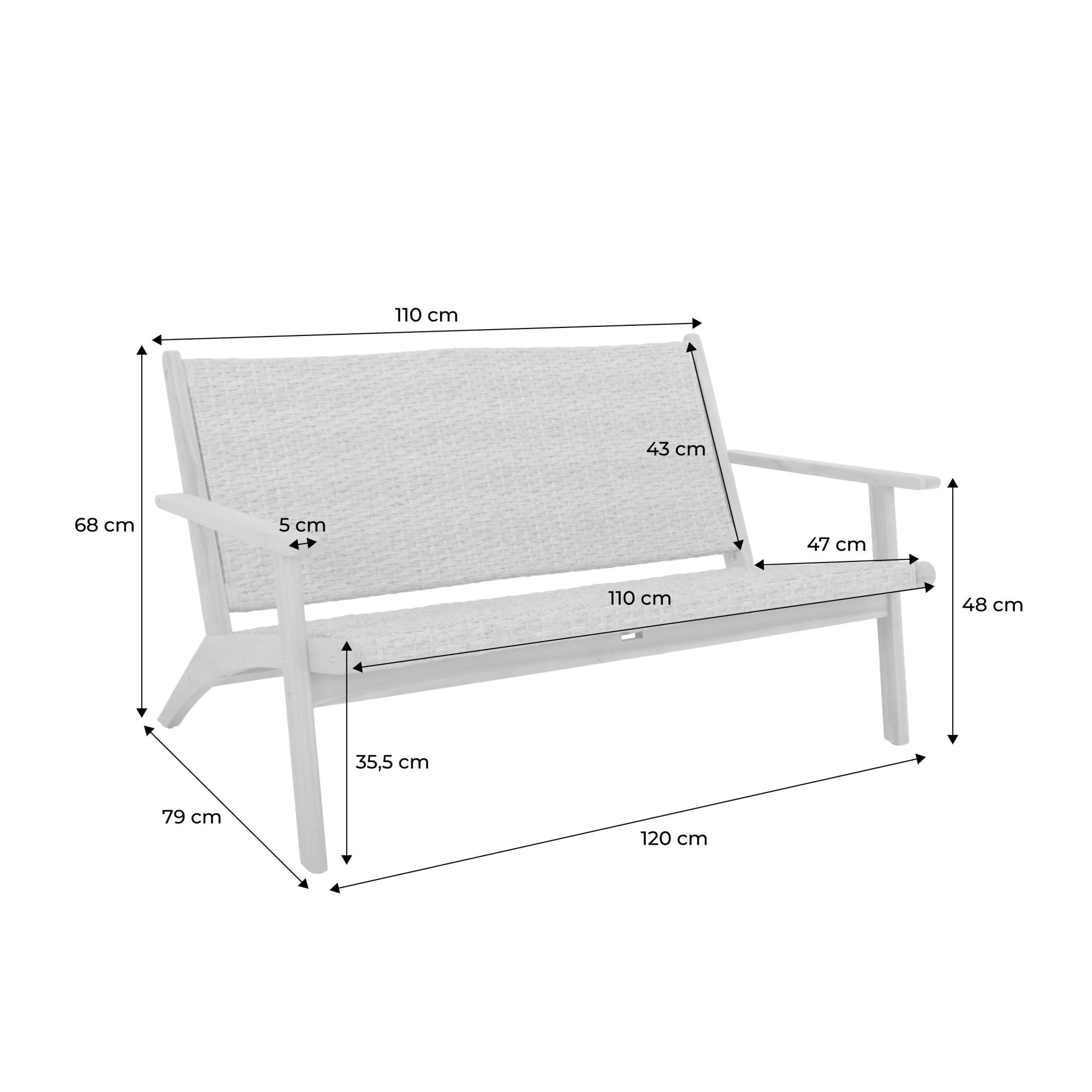 Banc de jardin bois d'acacia 2 places BELIZE