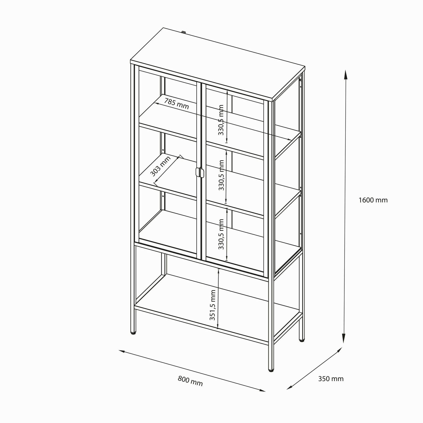 Vetrina Busseto, Credenza espositiva, Vetrinetta multiuso, Madia da soggiorno, 80x35 h160 cm, Panna