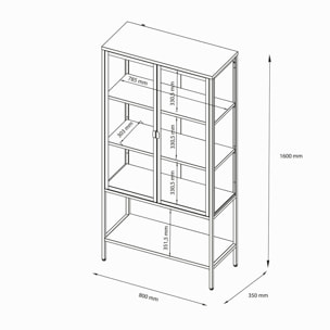 Vetrina Busseto, Credenza espositiva, Vetrinetta multiuso, Madia da soggiorno, 80x35 h160 cm, Panna