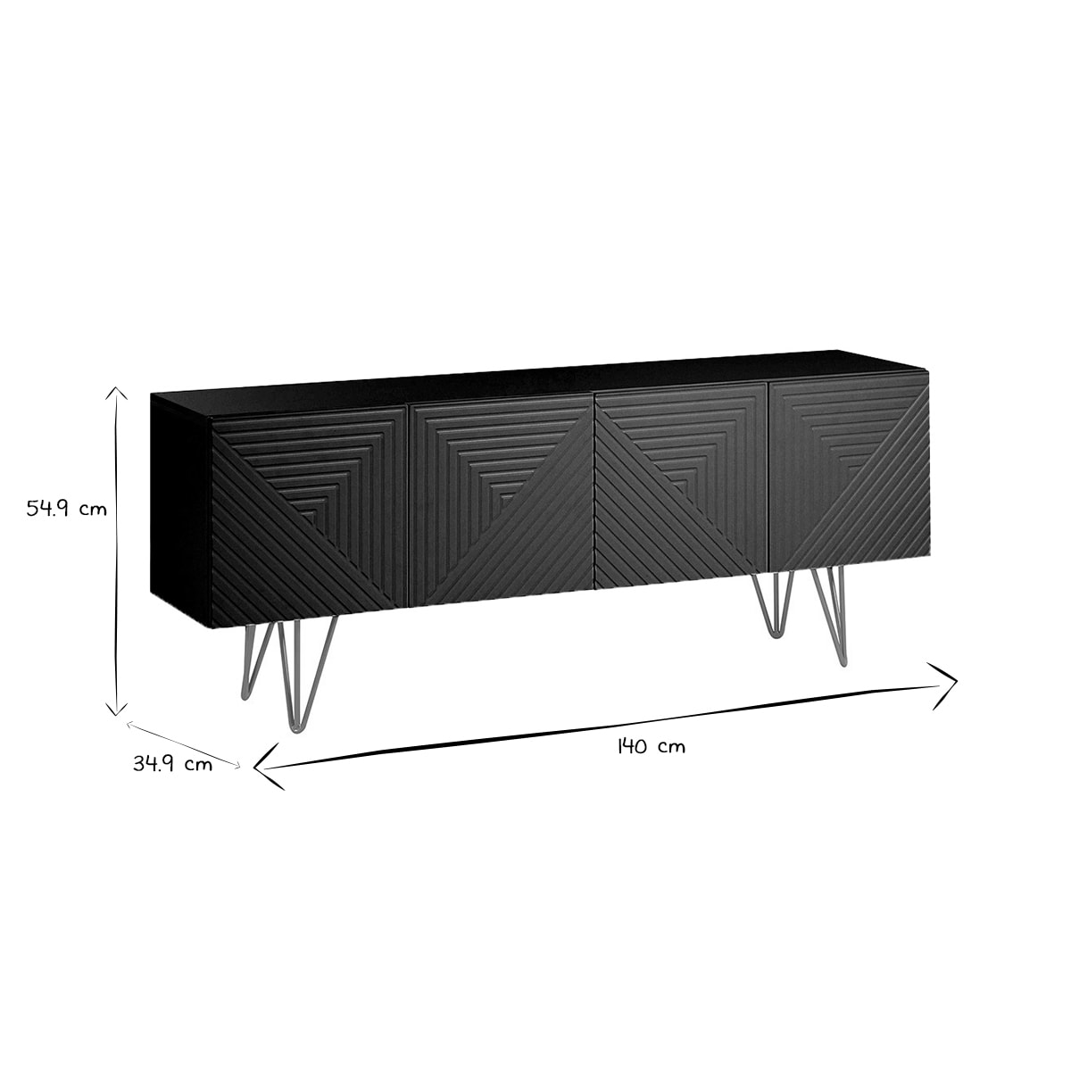 Meuble TV design noir et métal doré L140 cm OZEN