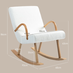 Silla Mecedora Moderna Mecedora de Salón con Reposabrazos y Patas de Madera Carga 120kg Sillón de Relax para Dormitorio Balcón 60x93x86 cm Blanco