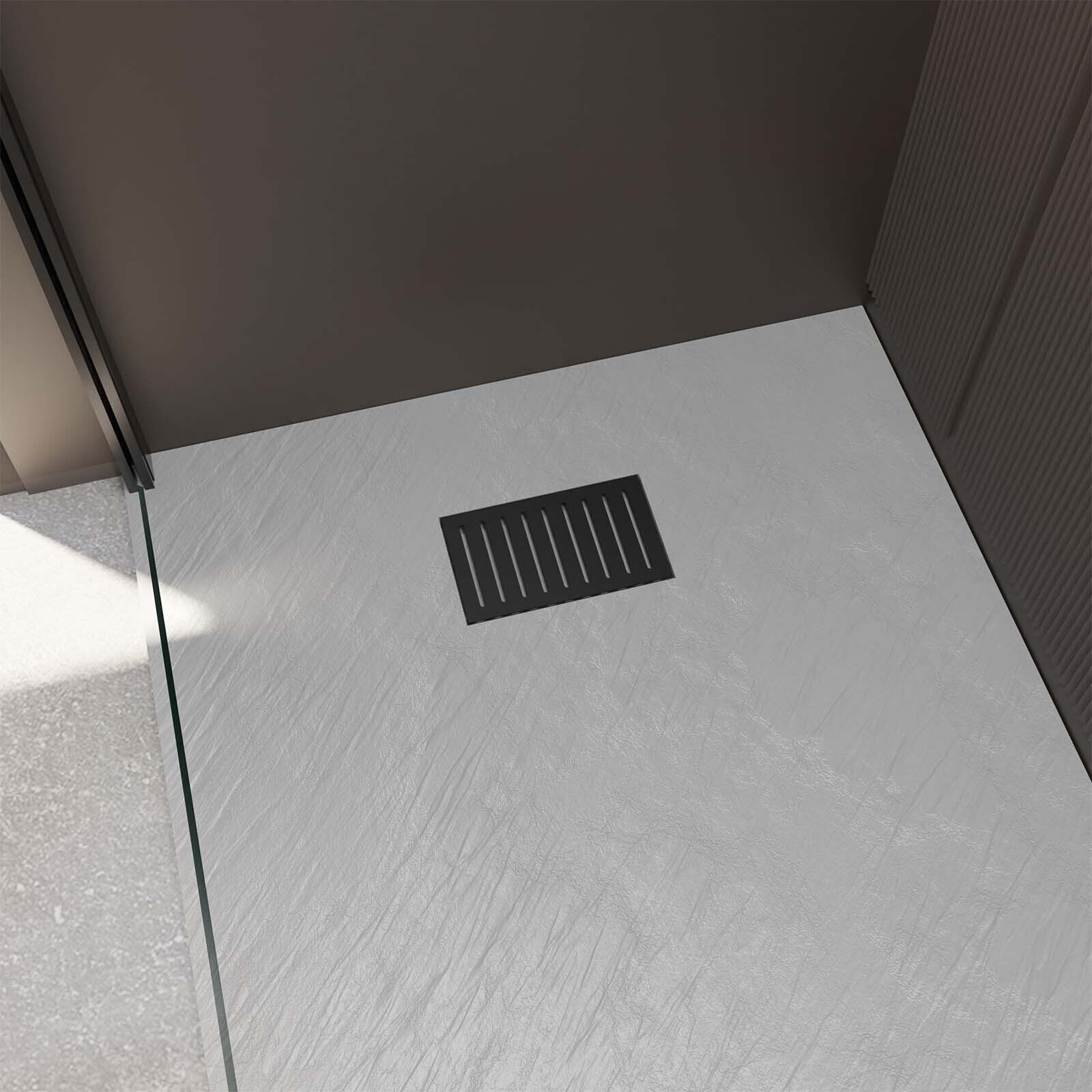Receveur de douche Gris Effet Pierre 80x100 cm et Grille décor Linéaire Noire Mate