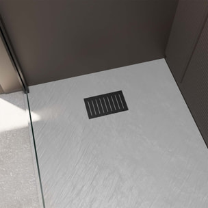 Receveur de douche Gris Effet Pierre 80x100 cm et Grille décor Linéaire Noire Mate