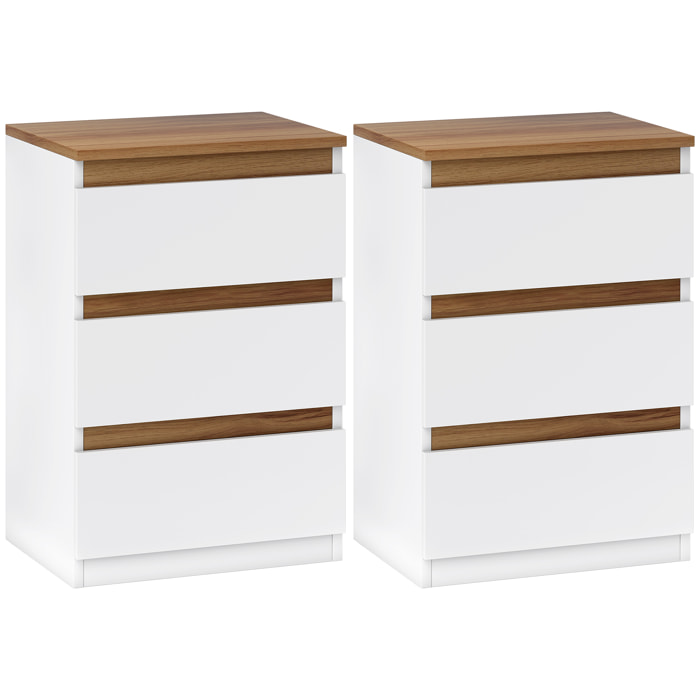 Pack de 2 Mesitas de Noche Mesillas de Noche Dormitorio Estrechas con 3 Cajones Estilo Moderno 40x30x59,5 cm Blanco