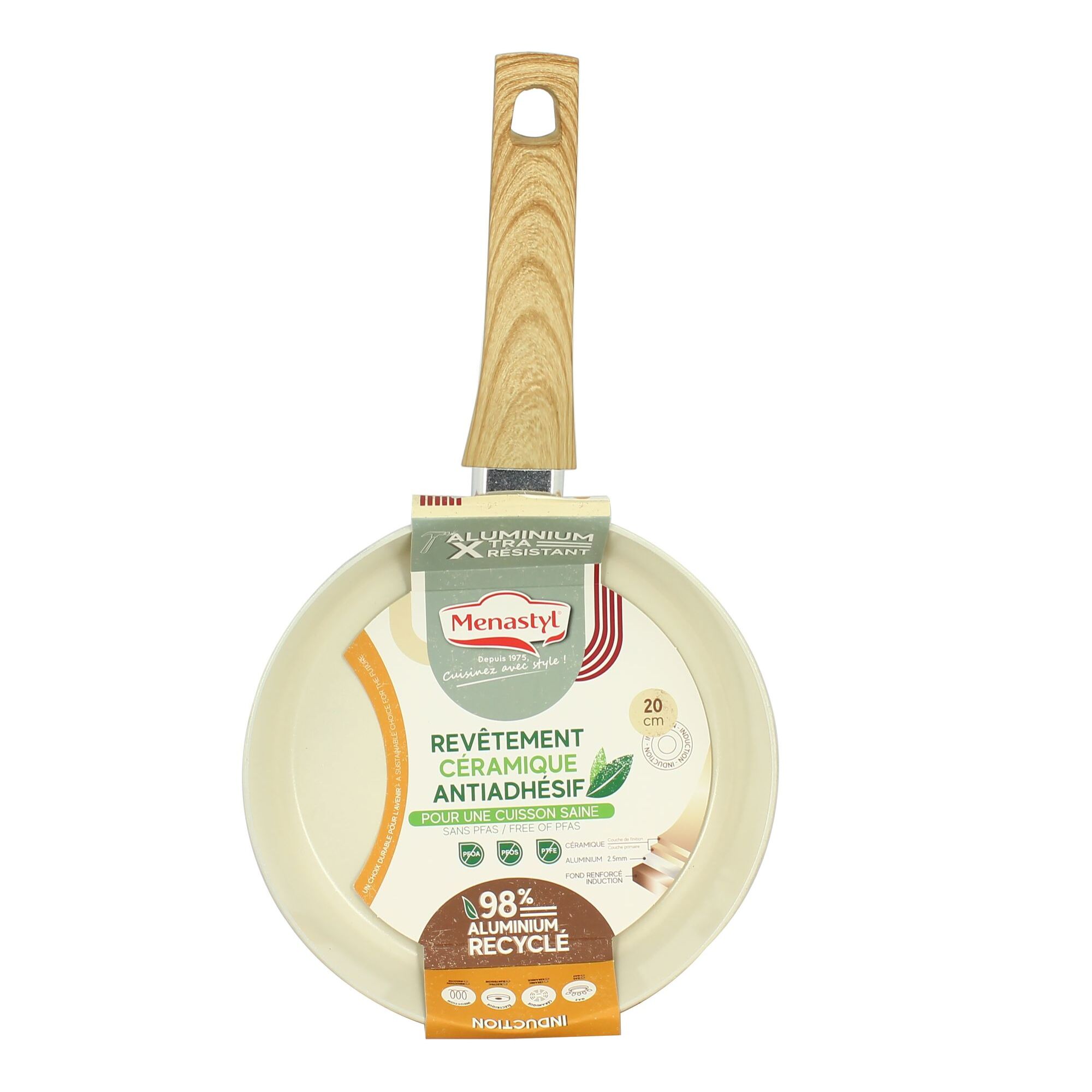 Poêle 20cm avec revêtement céramique crème - tous feux COLORAMA