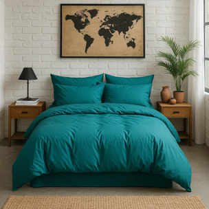Paire de taies d'oreiller avec volant 100% percale de coton lavé bleu canard