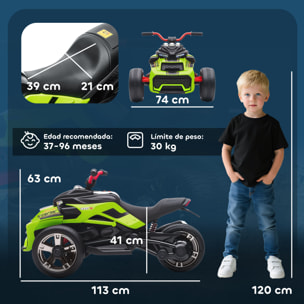 Quad Eléctrico para Niños 12V, Quad para Niños de 3-8 Años, con 2 Motores, Velocidad hasta 5â€¯km/h, 3 Ruedas, Sistema de Suspensión, Faros, Bocina, Música, USB, Verde