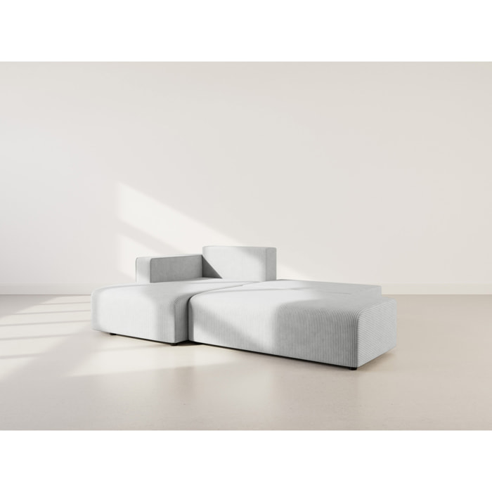 Topaze - canapé d'angle gauche 4 places convertible avec coffre en velours côtelé - Gris clair