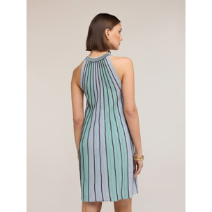 Motivi - Vestito corto in maglia plissé lurex - Verde acqua