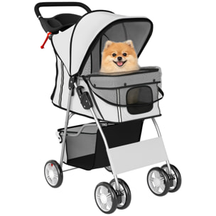 Poussette buggy pliable pour chiens tissu 600D Oxford imperméable 4 roues gris clair