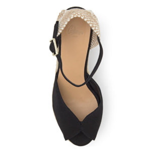 Sandalias de cuña de mujer Bianca estilo peep-toe en algodón orgánico