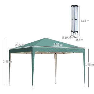 Carpa Plegable 3x3 m Cenador de Jardín Gazebo con Bolsa de Transporte Altura Ajustable en 3 Niveles Anti-UV e Impermeable para Terraza Patio Playa Verde