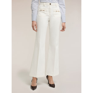 Motivi - Pantaloni flare in drill di cotone - Bianco
