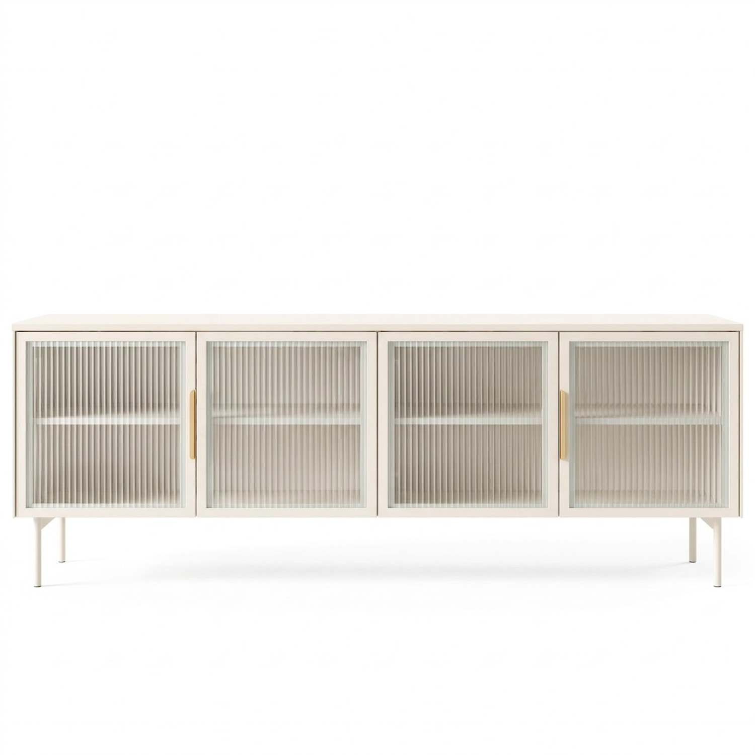 Mobile Tv elegante con 4 ante in vetro, ripiani interni e illuminazione LED integrata. Struttura resistente laminato 181.3 x 39.3 x 61.6 cm Cashmere