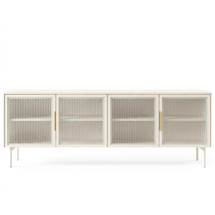 Mobile Tv elegante con 4 ante in vetro, ripiani interni e illuminazione LED integrata. Struttura resistente laminato 181.3 x 39.3 x 61.6 cm Cashmere