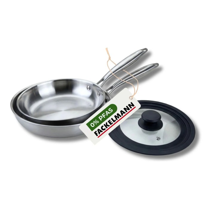 2 poêles inox 18/10 Triply et couvercle Fackelmann Vita3