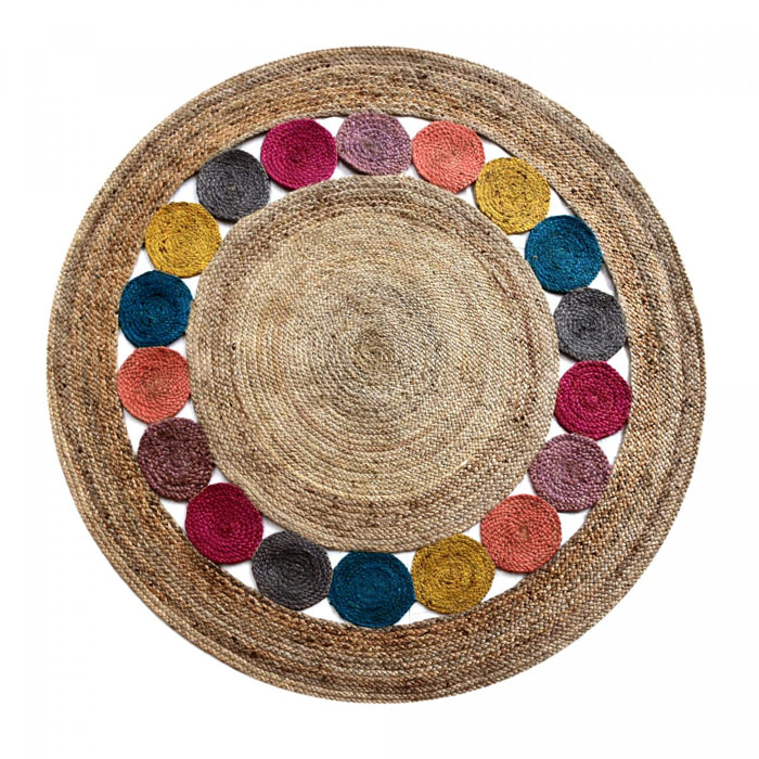 Tapis rond fait à la main en jute motif géométrique RINI