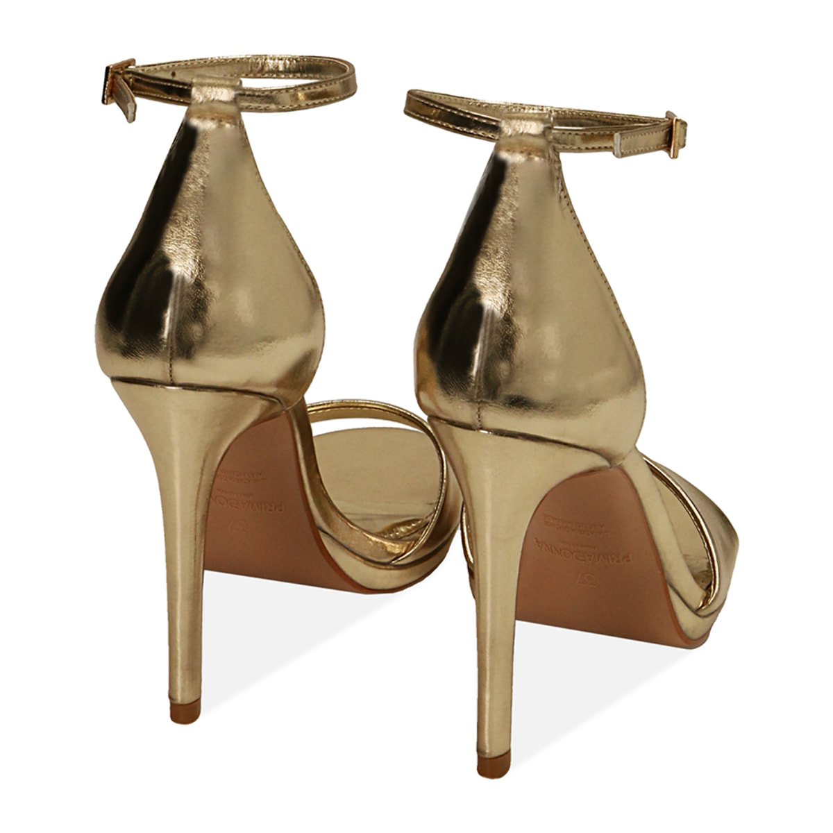 Sandali con tacco oro in laminato, tacco 11 cm